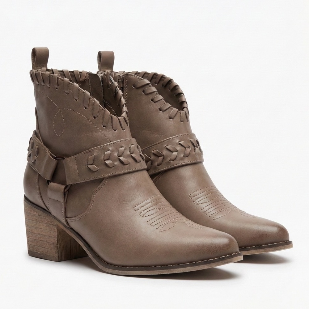 Altar'd State Taupe Western Ankle Boots Braided Harness 8.5